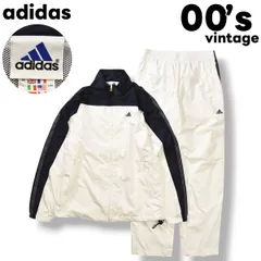 00s ヴィンテージ 山タグ 日本製 アディダス adidas ウィンド ウェア セットアップ 上下 裏地 メッシュ クライマプルーフ CLIMAPROOF パフォーマンス ロゴ スリーストライプス M／L ネイビー x ホワイト メンズ