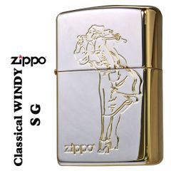 zippo(ジッポーライター)人気の「WINDY」デザイン クラシカル ウィンディ シルバー・ゴールド ミラー オイルライター CL-WINDY-SG かわいい 彫刻 ZIPPOロゴ入り キャラクター キュート レトロモチーフ メンズ レディース 女性