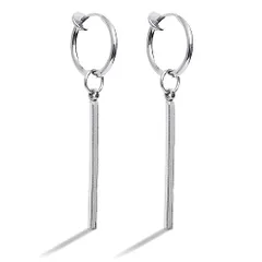 【迅速発送】Puente イヤリング メンズ レディース スティック 挟む 揺れる ステンレス ロング フェイクピアス ノンホールピアス フープ リング 両耳セット シンプル ピアス風 シルバー (シルバー2個）)