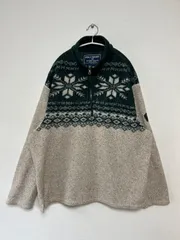 90s USA製 POLO SPORT ポロスポーツ Ralph Lauren ラルフローレン 雪柄 ハーフジップ フリース プルオーバー