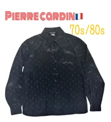 70s 80s Vintage Pierre cardin ドレスシャツ　黒　ロゴ総柄