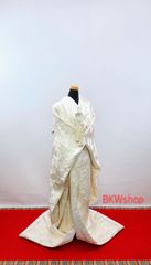 used　正絹　白無垢　白どんす　四季花に鶴　結婚式　着付練習　リメイク　白打掛