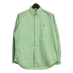 90年代 RALPH LAUREN ラルフローレン ボタンダウン 長袖シャツ ギンガムチェック ライトグリーン (メンズ L) 中古 古着 R9026