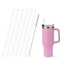【在庫セール】Travelに対応 Quencher Adventure Stanley Stanley クリーニングブラシ付き スタンレーカップアクセサリー用ロングストロー 6本パック クリアプラスチックストロー タンブラー用 40オンス 交換用ストロー XA