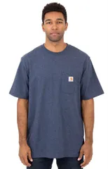 CARHARTT (カーハート) US Tシャツ Workwear Pocket T-Shirt Dark Cobalt Blue Heather ポケット付き 無地 (K87)