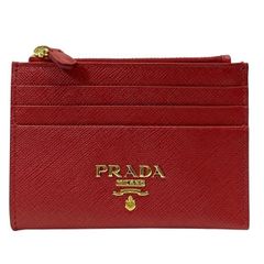 【美品】PRADA プラダ 1MC026 フラグメントケース カードケース コインケース 小銭入れ コンパクトウォレット ロゴ レザー レッド