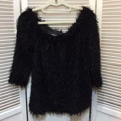 【値下げ】ZARA KNIT ザラ レディース フリンジトップス L ブラック×ラメ カットソー セーター