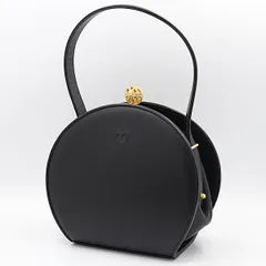 良品 ミラショーン レザー ブラック ゴールド金具 がま口 ラウンド ハンドバッグ NSY 2000000 NSK