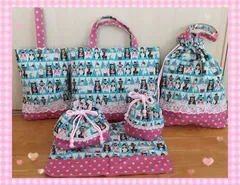 入園 入学 かわいい動物柄 ブルー系レッスンバッグ 他6点セット