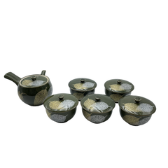 清峰造 九谷焼 蓋付茶器揃５客 湯呑 急須 中古 ４ 送料無料