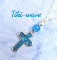 レディースネックレス   ブルーカラー パウアシェル  シルバークロス L-876