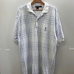 NAUTICA  ノーティカ 半袖シャツ ポロシャツ ハーフボタン チェック柄 ゴルフ刺繍 CHINA製 メンズ L ホワイト