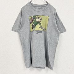 古着 used　ZELDA　ゼルダ　半袖ゲームプリントTシャツ　リンク　レトロデザイン　クルーネック　灰　グレー　Lサイズ