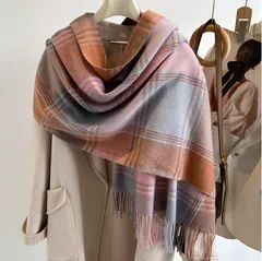 【グレー×ブラウン】チェック ストール レディース 大判 秋冬 マフラー 肌触り やわらか あったか フリンジ付き 暖かい 防寒 かわいい おしゃれ 通勤 通学