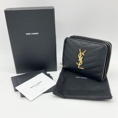 ▼SAINT LAURENT サンローラン 二つ折り財布 小銭入付き レディース 668288 コンパクト ジップウォレット ブラック ゴールド金具 【中古】Bランク　3_87