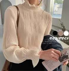 ブラウス 春 シフォン シャーリング ギャザー レディース シアー レース トップス シアートップス レイヤード ハイネック フリル フレア袖 cbrx1082