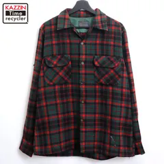 60s vintage PENDLETON チェック柄 エルボーパッチ オープンカラ― ウール ボードシャツ 長袖シャツ メンズ 表記Mサイズ