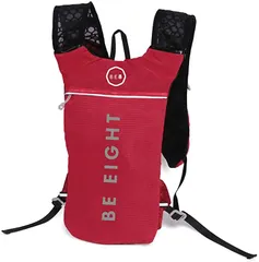 BE8(ビーエイト） ランニング リュック スポーツ 自転車バッグ 自転車リュック としも利用可能 ハイドレーション 日本企業による企画販売 超軽量250g 光反射 通気 防水 5L(レッド)