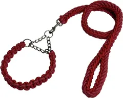 Avidora 犬 リード 首輪 セット ハーフ チョーク チェーン パラコード ナイロン ロープ ペット 猫 軽量 中型 大型 ピンク レッド L [ピンク+レッド] [L（首周り約42〜53cm）]