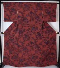小紋「栗梅地琉球型染め風」【中古】