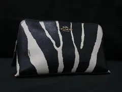 COACH コーチ レザー 総柄 マルチポーチ マルチケース メイクポーチ 小物入れ レディース ブラック系×ホワイト系 DJ5719