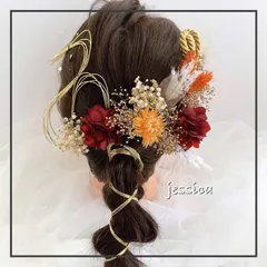 【金箔付】ヘッドドレス❤︎水引×オレンジレッド　卒業式/髪飾り/成人式/和装