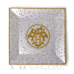 HERMES　エルメス　モザイク　24　No5　スクエアプレート　026043P　陶器　ゴールド　テーブルウェア　インテリア食器　西洋食器　四角　小皿　平皿　プレイト　ヴァンキャトル　プチカレ【中古】【76787】
