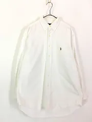古着 90s Ralph Lauren 「YARMOUTH」 ワンポイント ソリッド OXフォード BD シャツ 白 16 古着 