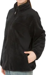 Y's factory もこもこ ボア フリース ジャケット レディース ブルゾン コート 前開き ジップアップ 長袖 立ち襟 アウター アウトドア 秋冬 保温 防風(ブラック,  L)