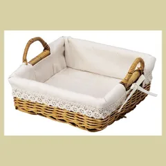 『芒草』布付き四角タイプ小物入れ（両手持ち）「20×20×7cm」　※かご,ケース,籐,リーズナブル,トレイ,トレー,まとめ買い,セット割引,和,ハード,天然素材,バスケット,ナチュラル,かわいい,レトロモダン,フリル,浅型