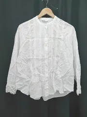 ◇ Θ sm2rhythm サマンサモスモス リズム 袖口レース 長袖 シャツ ブラウス サイズF ホワイト レディース E  【1505290028295】