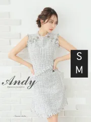 アイボリー  [ON2822-IV-2402]【ANDY/アンディ】ツイード/ ボタン/ フリンジ/ ノースリーブ/ Aライン/ フレア/ ミニドレス/ キャバドレスワンピース