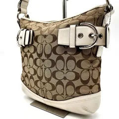 【良品】 COACH コーチ ショルダーバッグ シグネチャー キャンバス レザー ベージュ 肌色 ホワイト 白色 ユニセックス 男女兼用 メンズ レディース