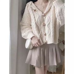 【新品】スウィートガーリー♡ニットカーディガンセットアップ レディース おすすめ 春 ガーリー セット 2点セット M L 　E1536