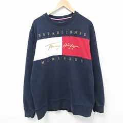 XL/古着 トミーヒルフィガー TOMMY HILFIGER 長袖 ブランド スウェット メンズ ビッグロゴ マルチカラー 刺繍 クルーネック 紺他 ネイビー 