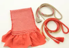 帯揚げ帯締め3点セット　濃いオレンジ帯揚と帯締め２本のセット