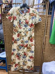 Talbots 進みます 麻混 リネンブレンド 花柄 フロントオープン ロング ワンピース