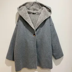 ラナン RANAN　レディース　アウター　コート　フーデッドコート　ガウンコート　コーディガン　内側ボア　ふわふわ　ミドル丈　フロントボタン　無地　グレー　3L　シンプル　おしゃれ　SU715h1145