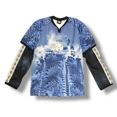 参考上代29700円 PARANOID × UMBRO 24AW GAME SHIRT ゲームシャツ カットソー 長袖Tシャツ パラノイド アンブロ コラボ 24-070-316-0048 ブルー L 90764A8