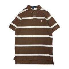 【L】90s 古着 Polo by Ralph Lauren ポロシャツ ボーダー 鹿の子 コットン ブラウン
