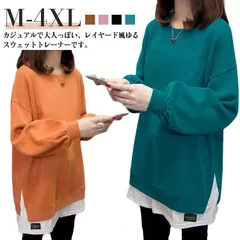 レイヤード風 ロング丈 Tシャツ トップス トレーナー ロングT 春秋 秋冬 春 秋 冬 インナー ラウンドネック 重ね着風 レディース 長袖 春服 秋服 ゆったり カジュアル 大きいサイズ M L #lj100412