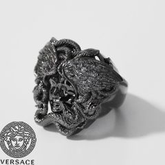 極美品 VERSACE ヴェルサーチ キーリング メデューサ レザー ブラウン VERSACEメデューサリングリング シルバー ヴェルサーチ 指輪