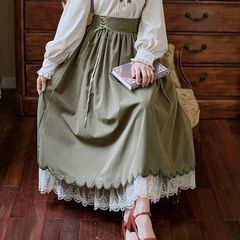 【新品】レトロガーリー♡レースアップリボンフレアスカート　E1396　レディース 韓国 スカート レース レトロ フレア