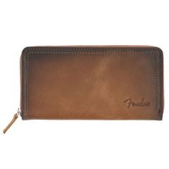 ☆ Brown ☆ Fender Long Wallet Fender 504 Long Wallet Men's Wallet Purse Long Wallet Round Zipper Coin Purse Leather Bill Compartment Card Slots Coin Purse