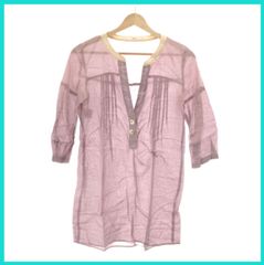 美品 SUIVI. スイヴィ トップス シャツ チュニック ノーカラー Vネック 七分丈 前ボタン レディース パープル 送料無料 古着