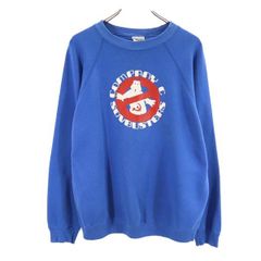 헤인즈 80s USA 제 프린트 스웨트 긴 소매 트레이너 L 블루 Hanes 뒤 기모 남성 [중고] [230905]