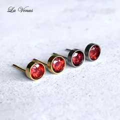 ✴︎つけっぱなしOK✴︎ 天然 モザンビーク産 ピンクガーネット 一粒 ベゼルピアス 4mm AAA 316 サージカルステンレス 金属アレルギー対応 両耳用 ペア【1月誕生石】