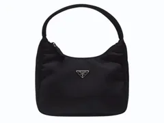 極美品 PRADA プラダ ホーボー ワンショルダーバッグ MV515 トライアングルロゴ 三角ロゴプレート ナイロン ブラック 中古 4b005866