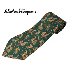 サルヴァトーレフェラガモ  馬柄 総柄 グリーン ネクタイ