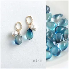 ◆ 268 ネイビー ブルー しずく ガラス パール ピアス イヤリング ◆ 再販 人気 上品 シンプル 小ぶり プチプラ ブルー 青 ハンドメイド